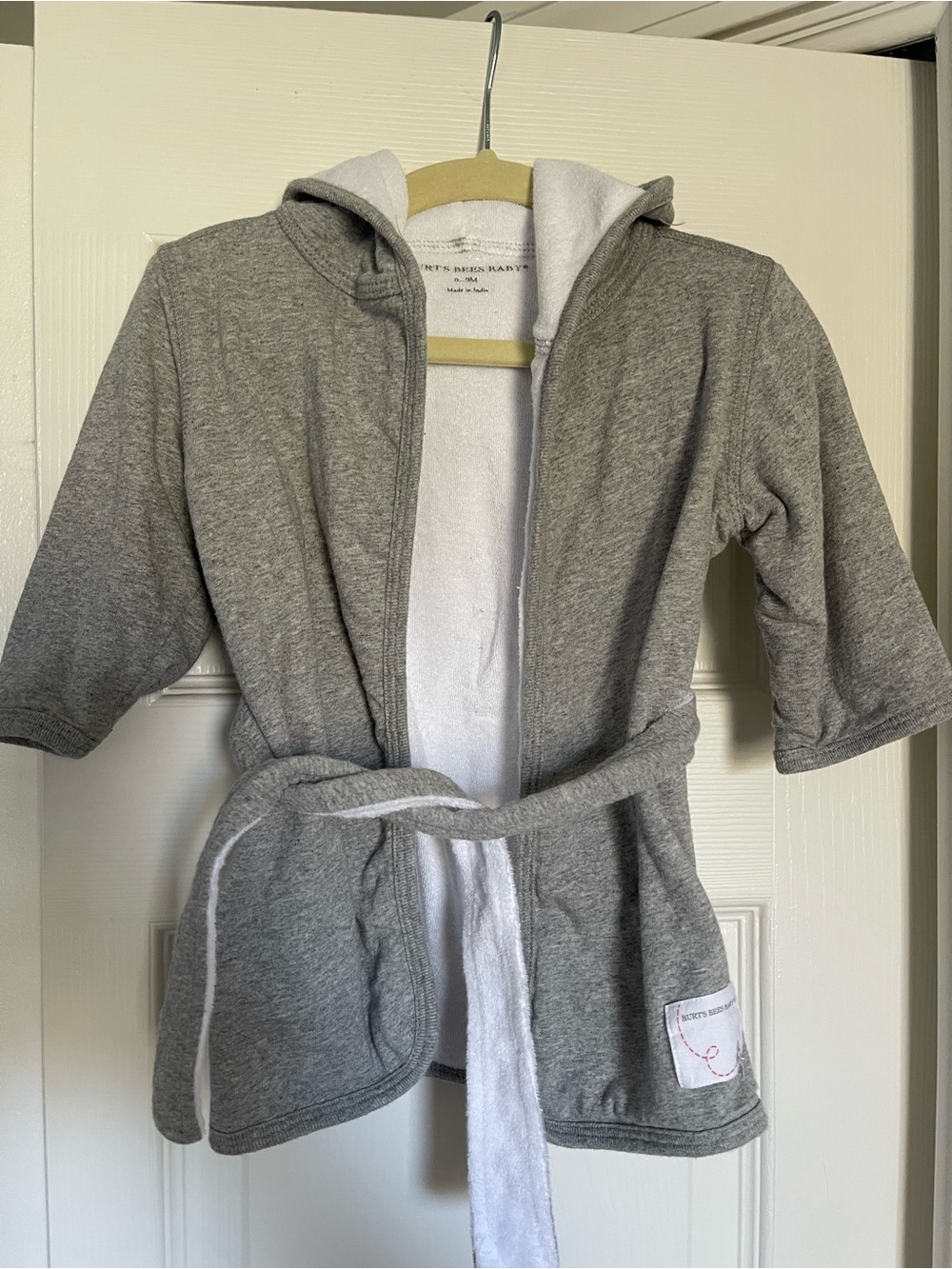 Burt’s Bees Baby Grey Hooded Bathrobe Sz 0-9 Months